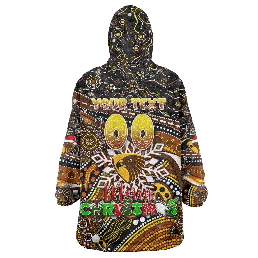 Merry Christmas AFL Hawks Wearable Blanket Hoodie Aboriginal Santa Football Mascot - Vibe Hoodie Shop