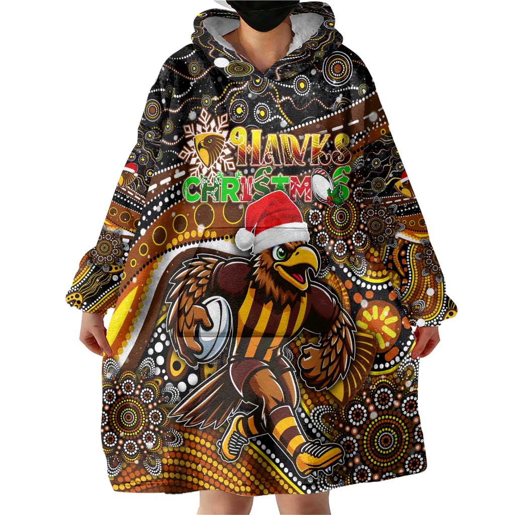 Merry Christmas AFL Hawks Wearable Blanket Hoodie Aboriginal Santa Football Mascot - Vibe Hoodie Shop