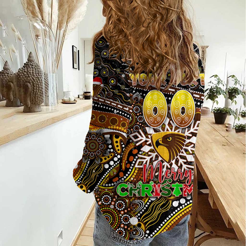 Merry Christmas AFL Hawks Women Casual Shirt Aboriginal Santa Football Mascot - Vibe Hoodie Shop