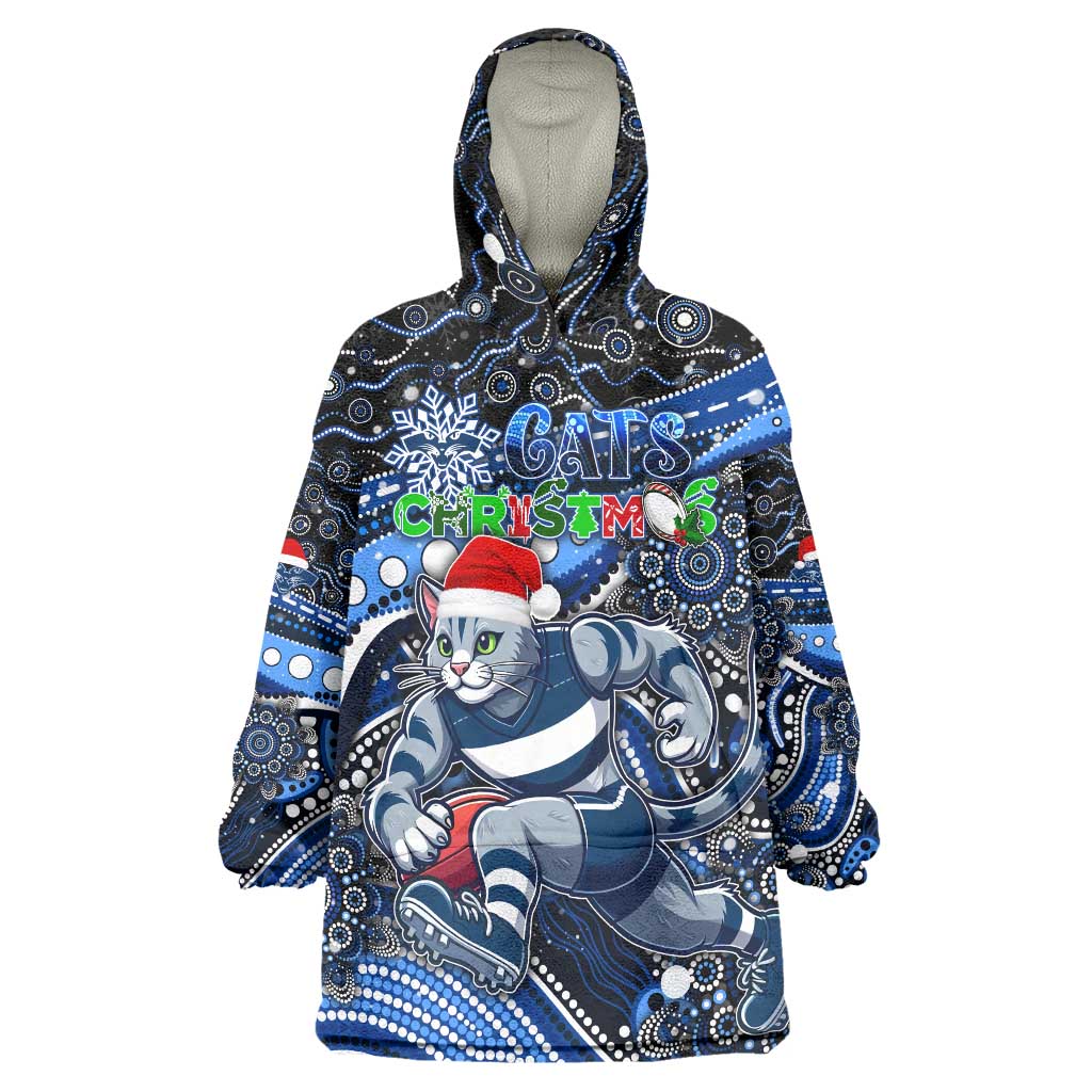 Merry Christmas AFL Cats Wearable Blanket Hoodie Aboriginal Santa Football Mascot - Vibe Hoodie Shop