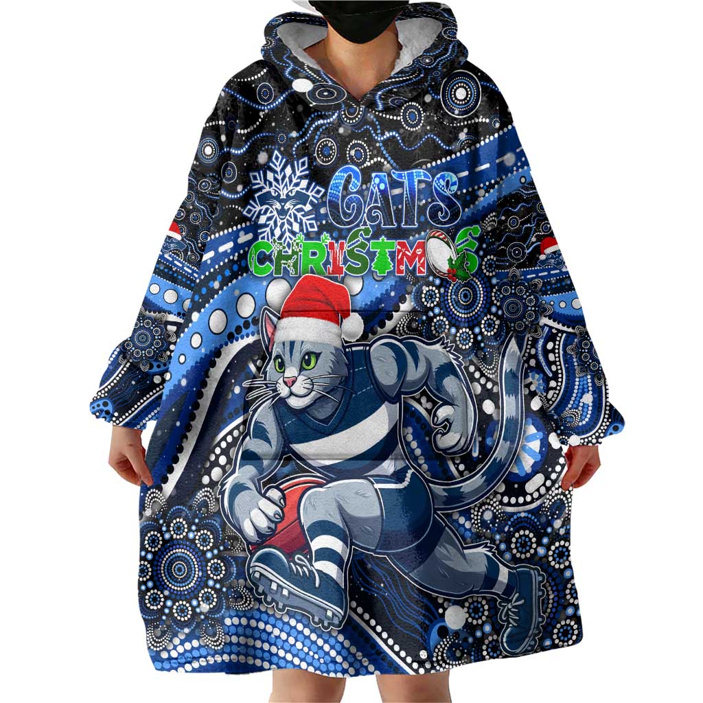 Merry Christmas AFL Cats Wearable Blanket Hoodie Aboriginal Santa Football Mascot - Vibe Hoodie Shop