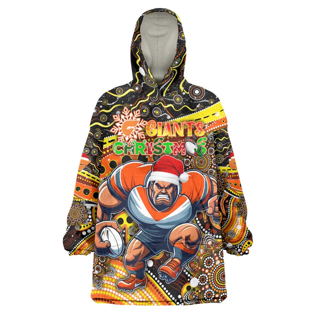 Merry Christmas AFL Giants Wearable Blanket Hoodie Aboriginal Santa Football Mascot - Vibe Hoodie Shop