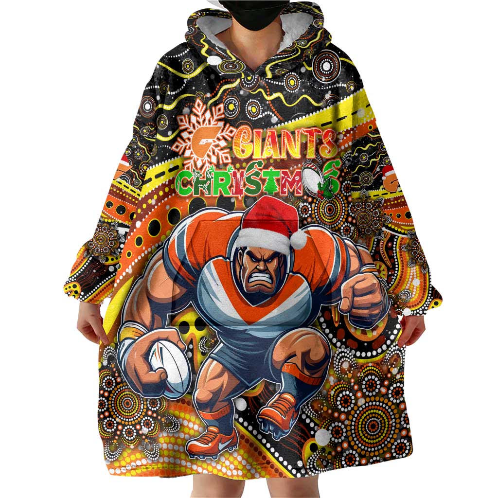 Merry Christmas AFL Giants Wearable Blanket Hoodie Aboriginal Santa Football Mascot - Vibe Hoodie Shop