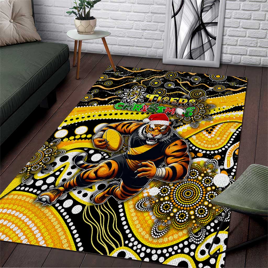 Merry Christmas AFL Richmond Tigers Area Rug Aboriginal Santa Football Mascot - Vibe Hoodie Shop