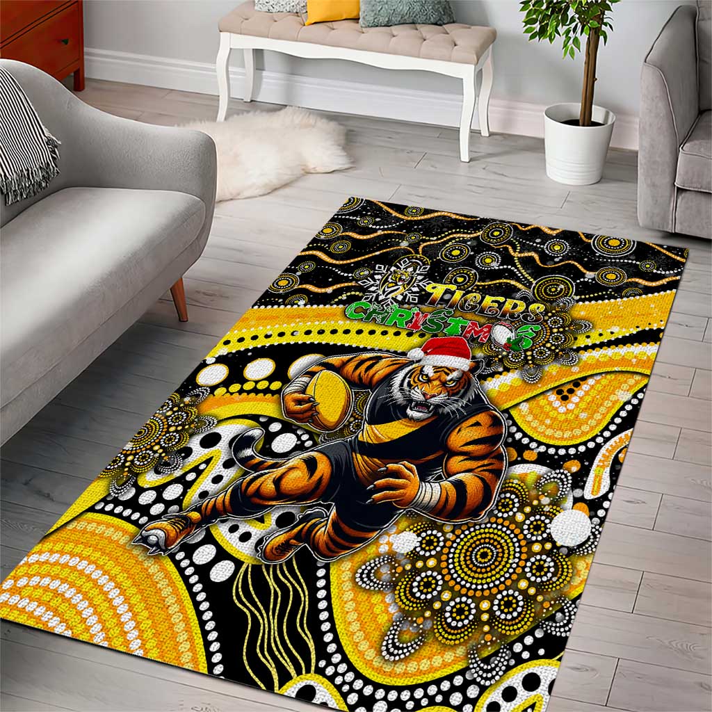 Merry Christmas AFL Richmond Tigers Area Rug Aboriginal Santa Football Mascot - Vibe Hoodie Shop