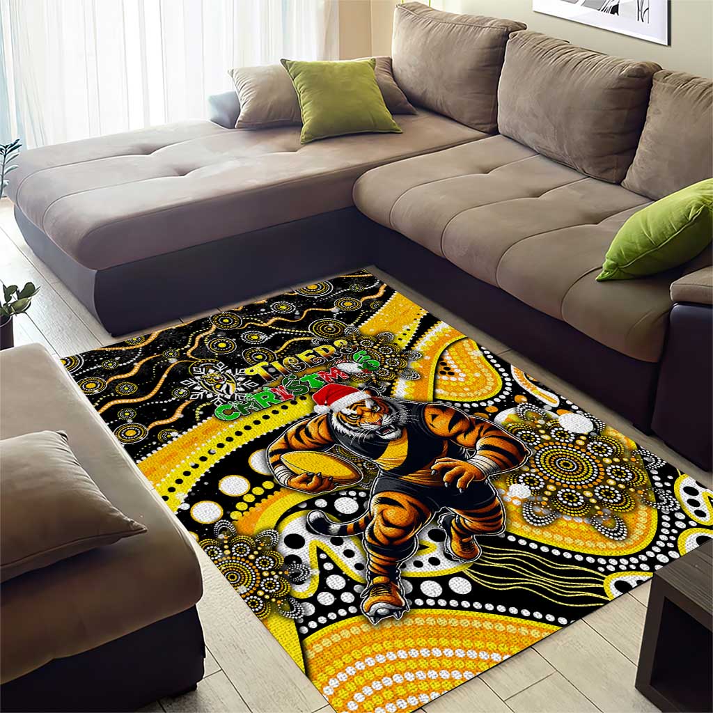 Merry Christmas AFL Richmond Tigers Area Rug Aboriginal Santa Football Mascot - Vibe Hoodie Shop