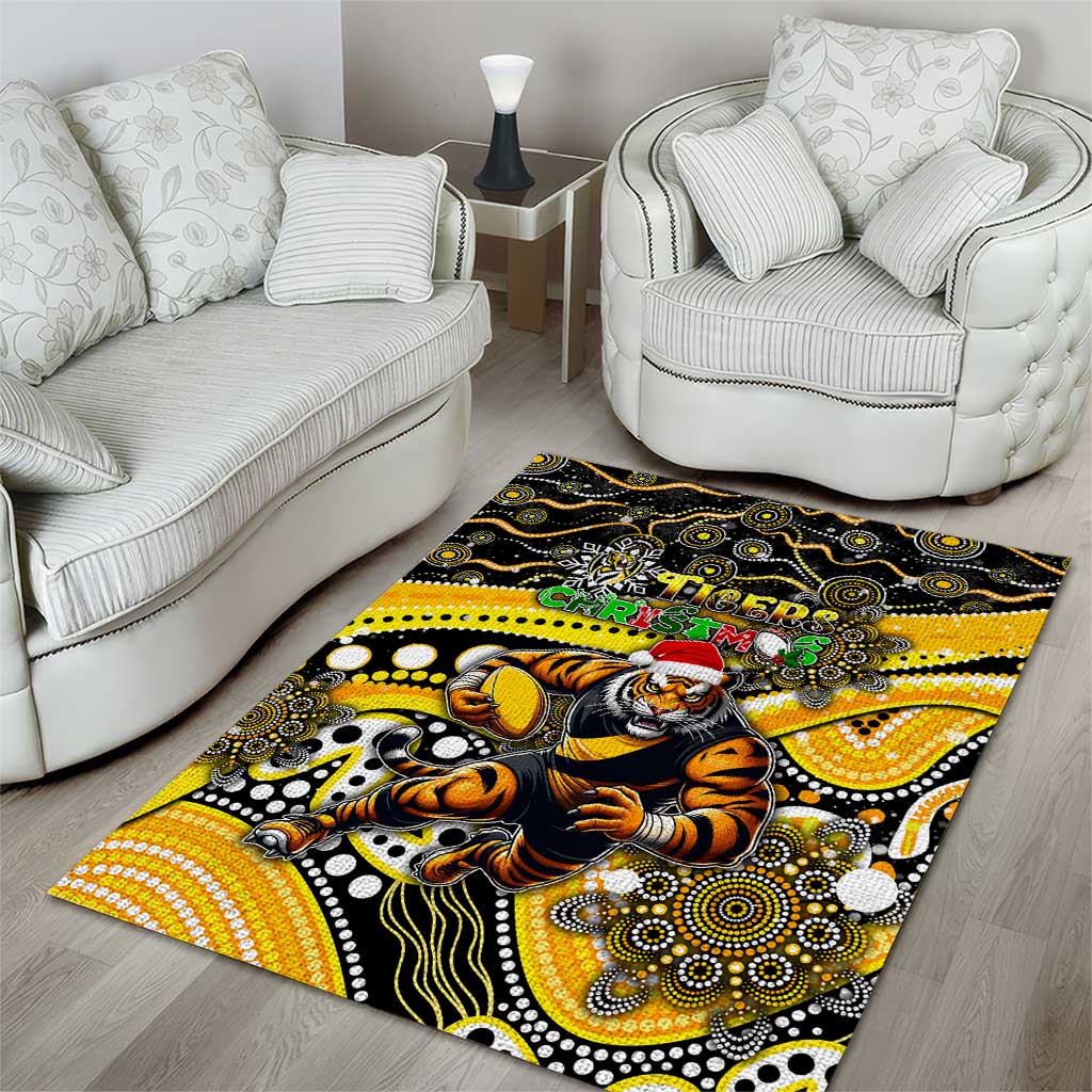 Merry Christmas AFL Richmond Tigers Area Rug Aboriginal Santa Football Mascot - Vibe Hoodie Shop