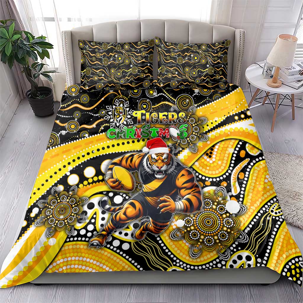 Merry Christmas AFL Richmond Tigers Bedding Set Aboriginal Santa Football Mascot - Vibe Hoodie Shop
