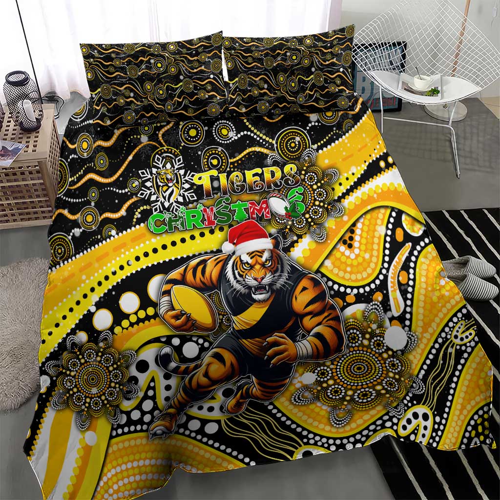 Merry Christmas AFL Richmond Tigers Bedding Set Aboriginal Santa Football Mascot - Vibe Hoodie Shop
