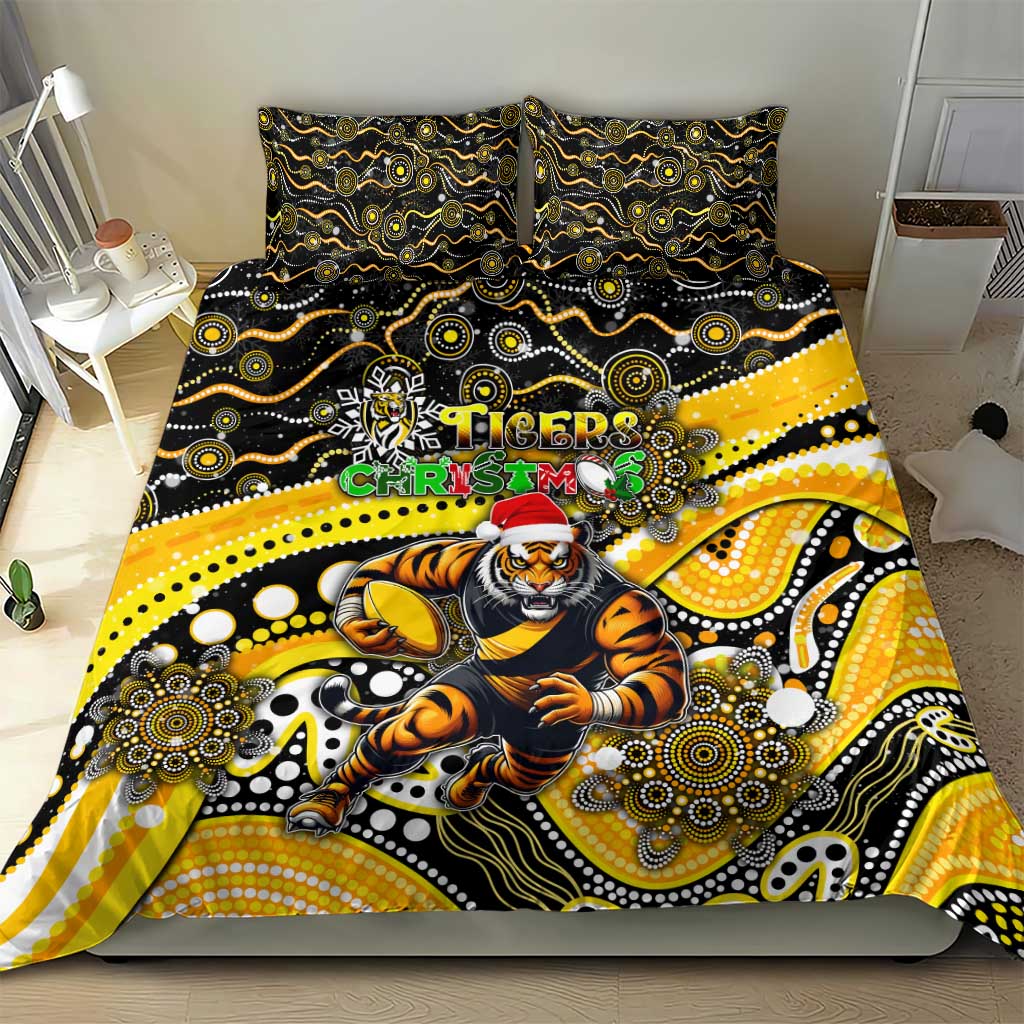 Merry Christmas AFL Richmond Tigers Bedding Set Aboriginal Santa Football Mascot - Vibe Hoodie Shop