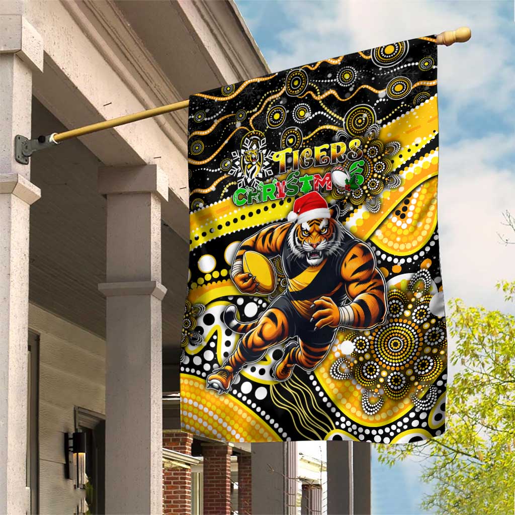Merry Christmas AFL Richmond Tigers Garden Flag Aboriginal Santa Football Mascot - Vibe Hoodie Shop