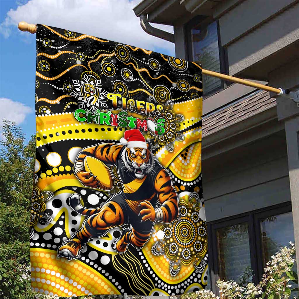 Merry Christmas AFL Richmond Tigers Garden Flag Aboriginal Santa Football Mascot - Vibe Hoodie Shop