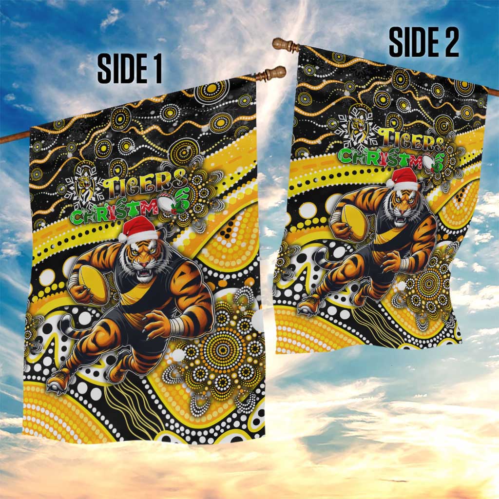 Merry Christmas AFL Richmond Tigers Garden Flag Aboriginal Santa Football Mascot - Vibe Hoodie Shop