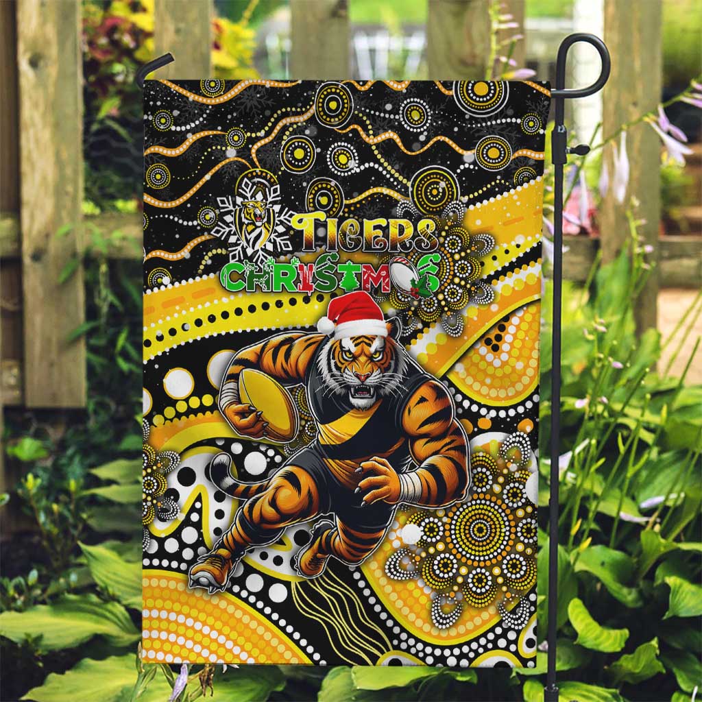 Merry Christmas AFL Richmond Tigers Garden Flag Aboriginal Santa Football Mascot - Vibe Hoodie Shop