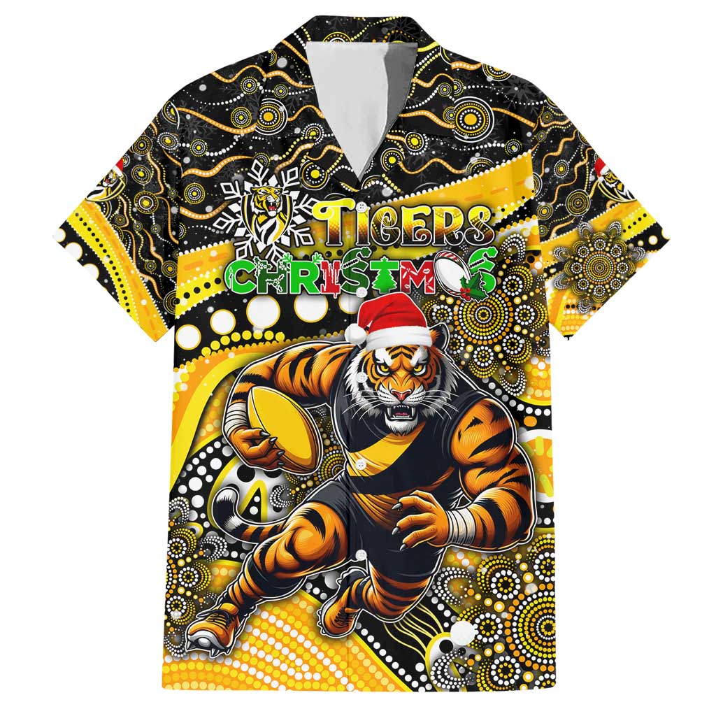 Merry Christmas AFL Richmond Tigers Hawaiian Shirt Aboriginal Santa Football Mascot - Vibe Hoodie Shop