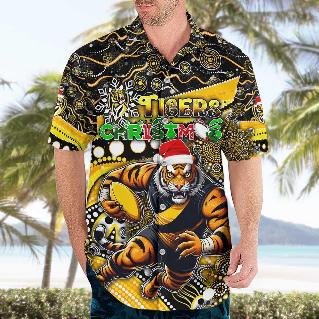 Merry Christmas AFL Richmond Tigers Hawaiian Shirt Aboriginal Santa Football Mascot - Vibe Hoodie Shop