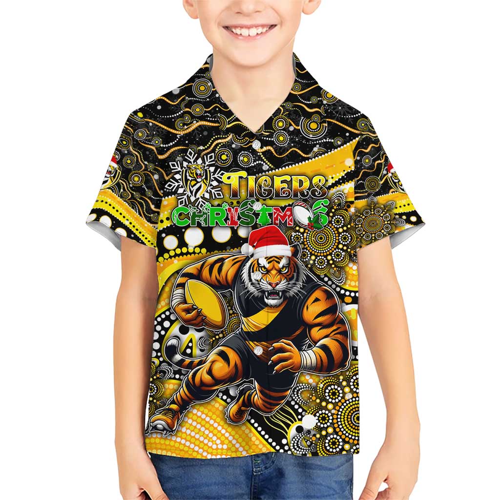 Merry Christmas AFL Richmond Tigers Hawaiian Shirt Aboriginal Santa Football Mascot - Vibe Hoodie Shop