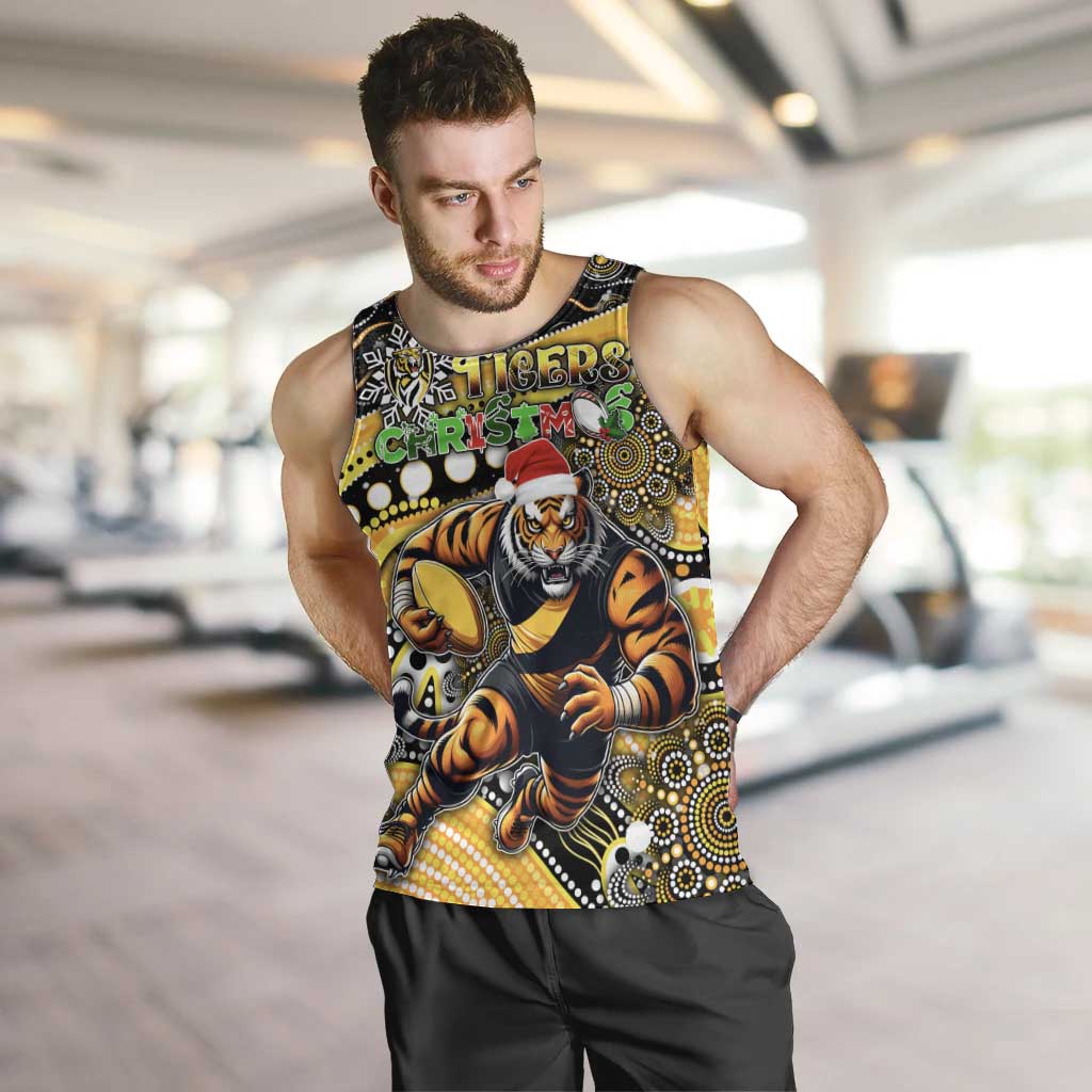 Merry Christmas AFL Richmond Tigers Men Tank Top Aboriginal Santa Football Mascot - Vibe Hoodie Shop