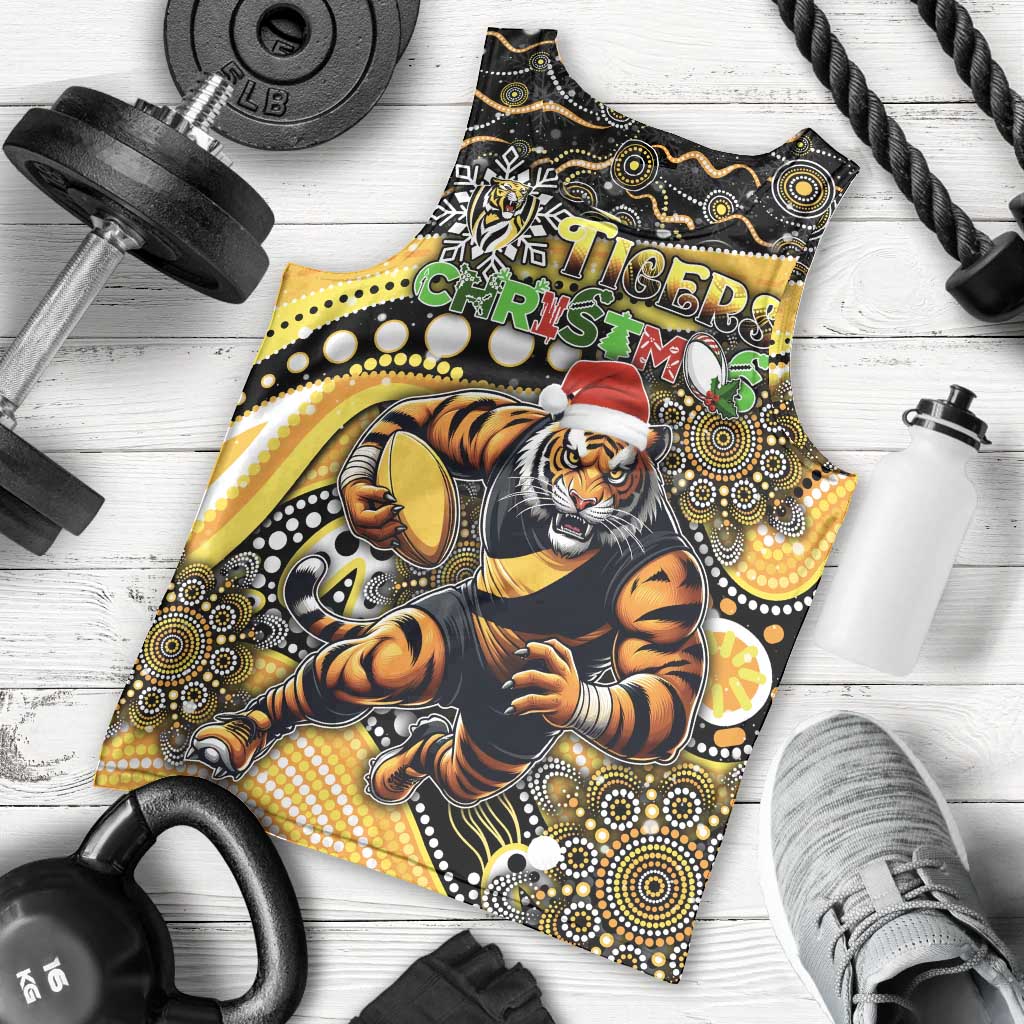 Merry Christmas AFL Richmond Tigers Men Tank Top Aboriginal Santa Football Mascot - Vibe Hoodie Shop