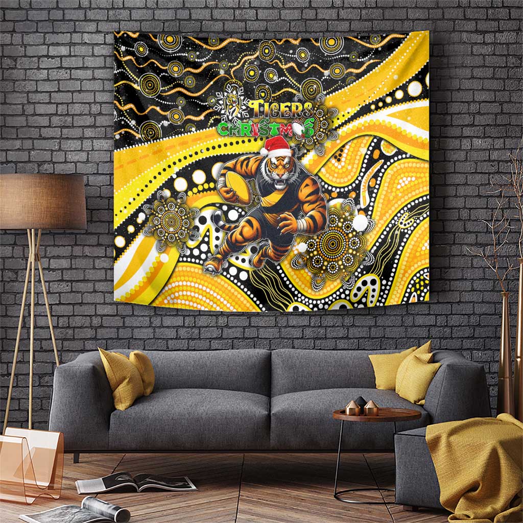 Merry Christmas AFL Richmond Tigers Tapestry Aboriginal Santa Football Mascot - Vibe Hoodie Shop