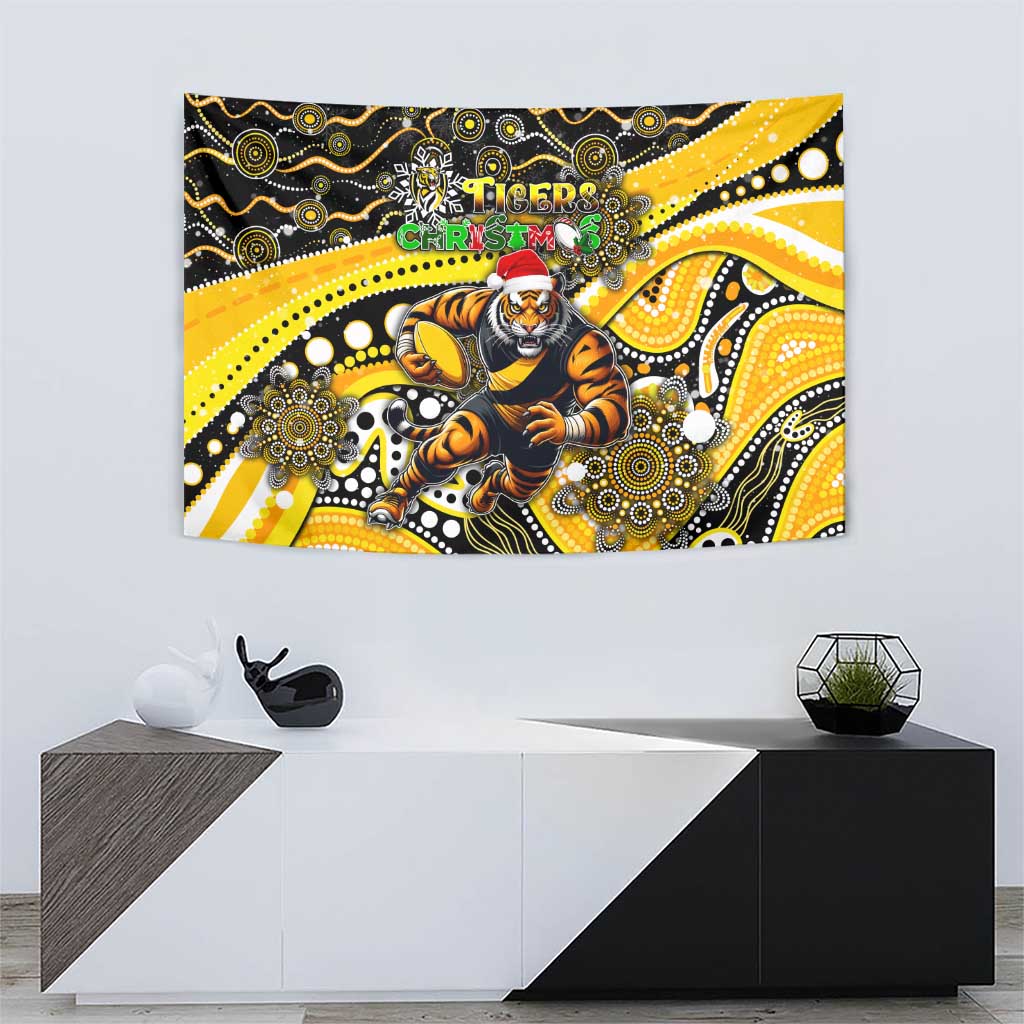 Merry Christmas AFL Richmond Tigers Tapestry Aboriginal Santa Football Mascot - Vibe Hoodie Shop