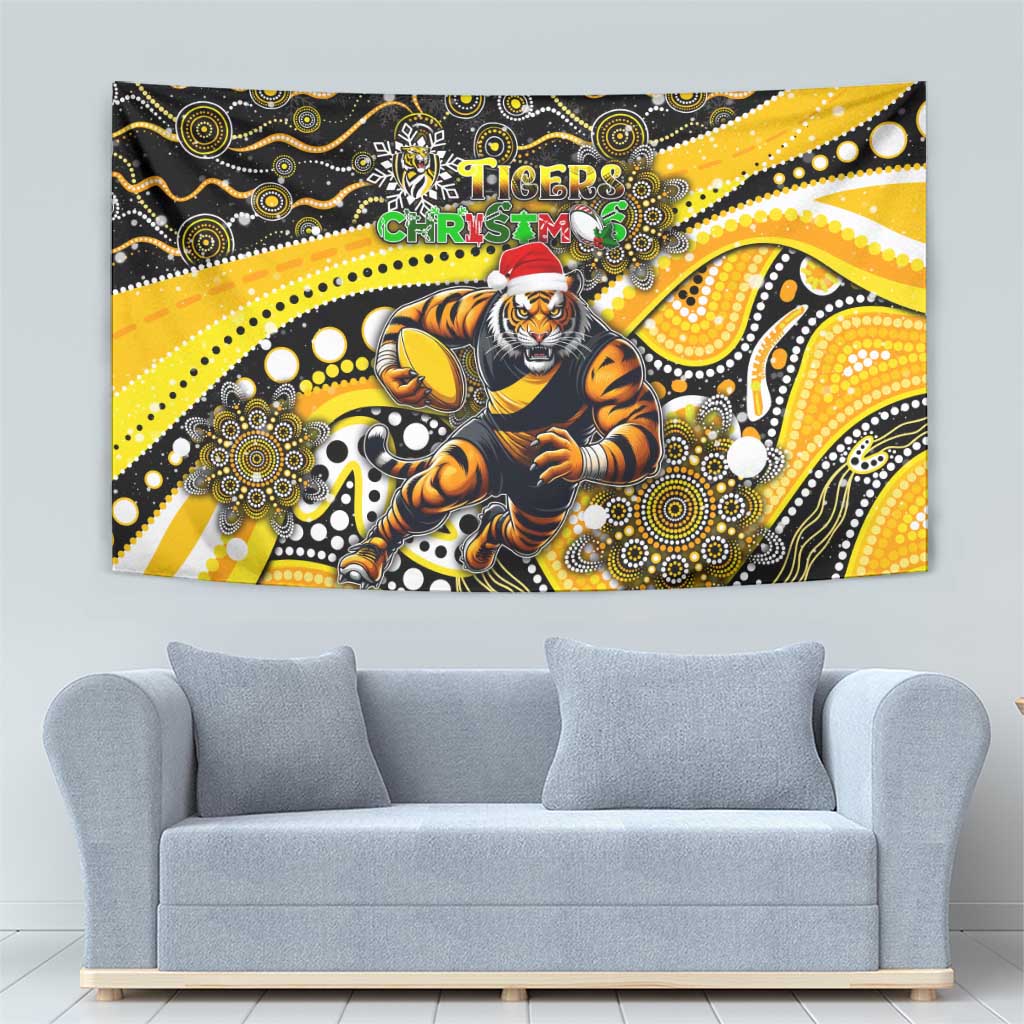 Merry Christmas AFL Richmond Tigers Tapestry Aboriginal Santa Football Mascot - Vibe Hoodie Shop