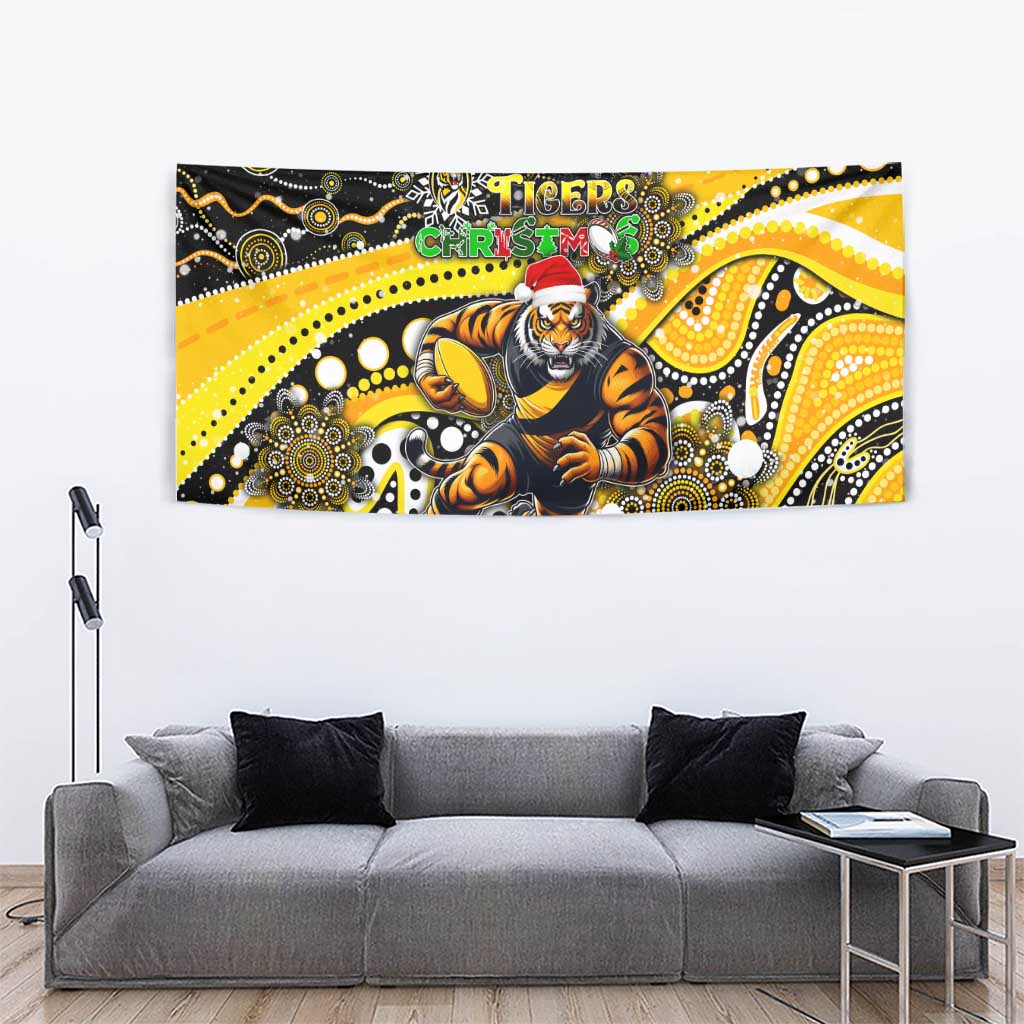 Merry Christmas AFL Richmond Tigers Tapestry Aboriginal Santa Football Mascot - Vibe Hoodie Shop