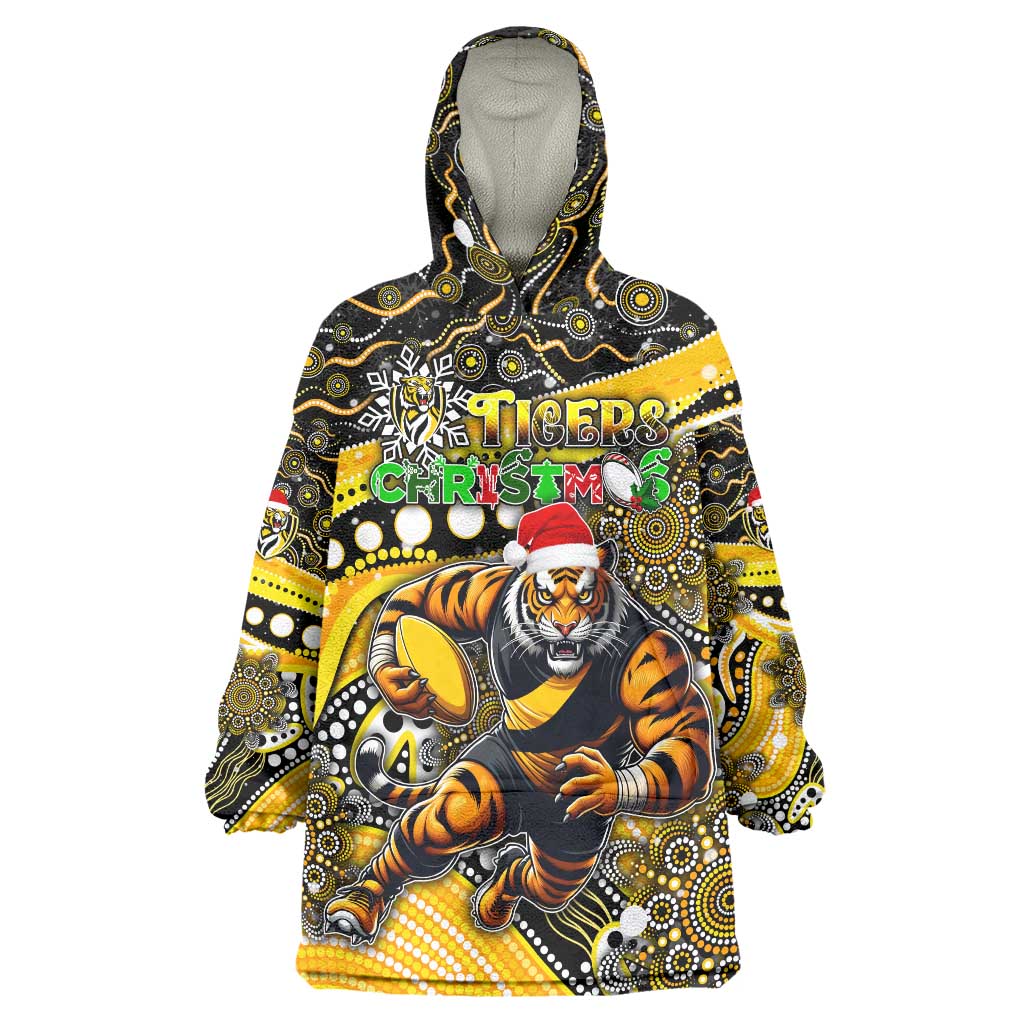 Merry Christmas AFL Richmond Tigers Wearable Blanket Hoodie Aboriginal Santa Football Mascot - Vibe Hoodie Shop