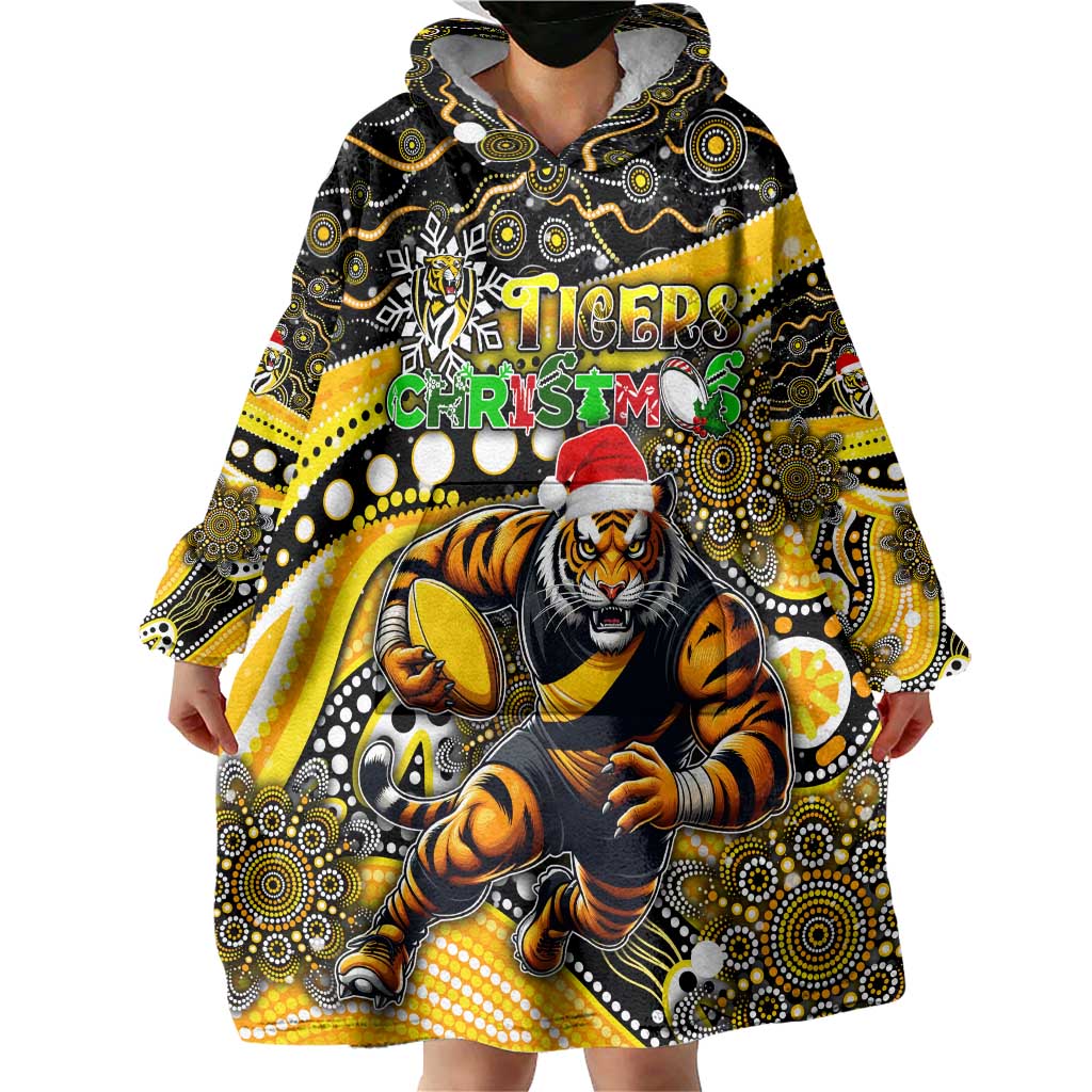 Merry Christmas AFL Richmond Tigers Wearable Blanket Hoodie Aboriginal Santa Football Mascot - Vibe Hoodie Shop