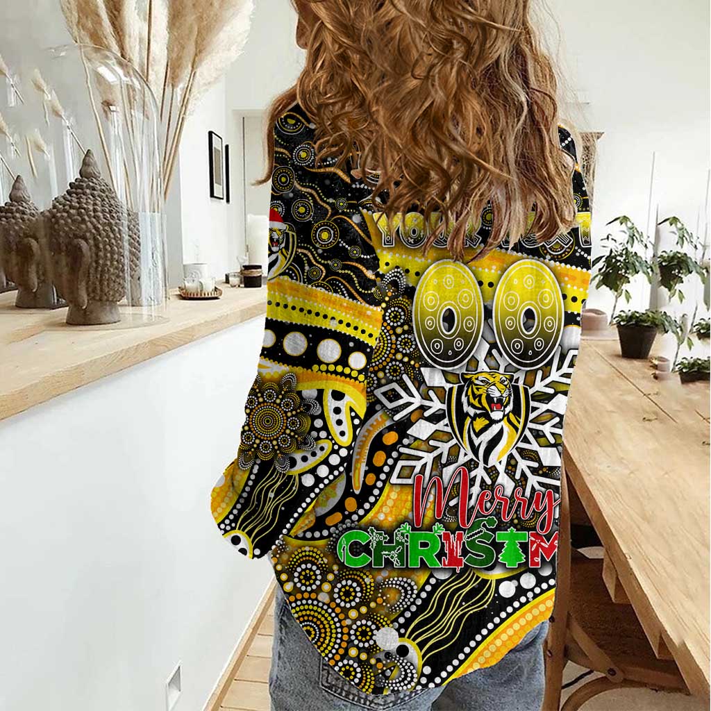 Merry Christmas AFL Richmond Tigers Women Casual Shirt Aboriginal Santa Football Mascot - Vibe Hoodie Shop