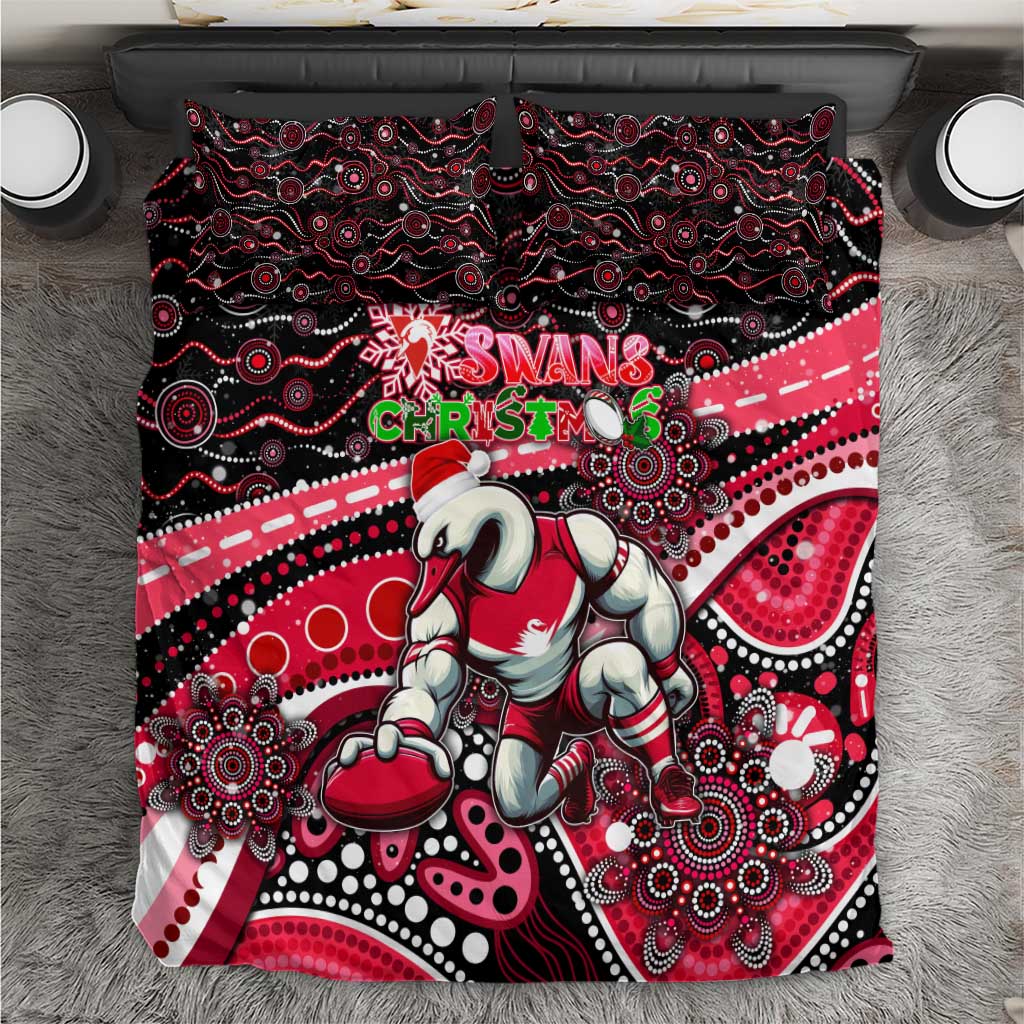 Merry Christmas AFL Swans Bedding Set Aboriginal Santa Football Mascot - Vibe Hoodie Shop