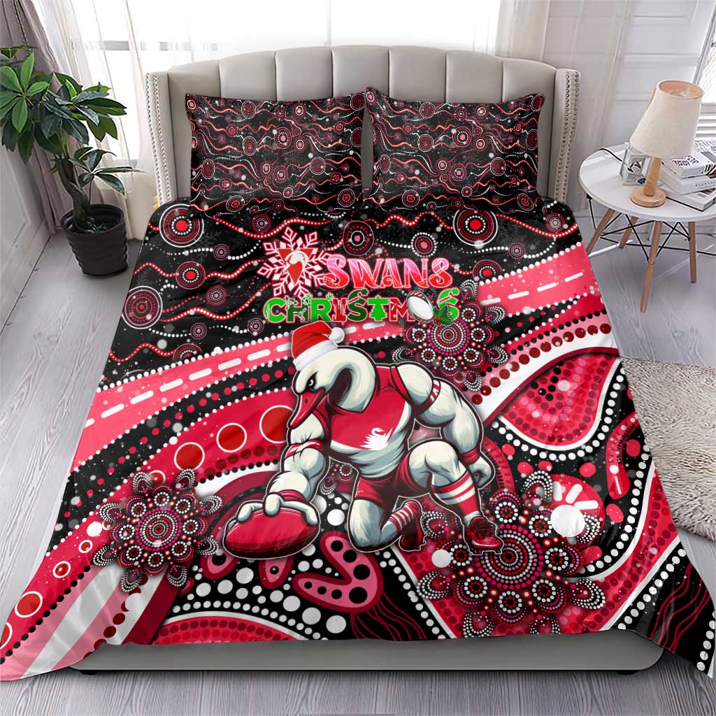 Merry Christmas AFL Swans Bedding Set Aboriginal Santa Football Mascot - Vibe Hoodie Shop