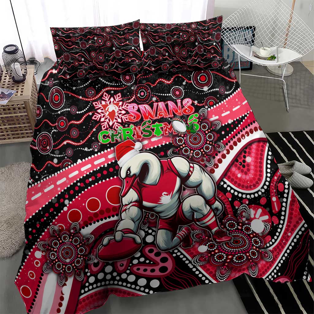 Merry Christmas AFL Swans Bedding Set Aboriginal Santa Football Mascot - Vibe Hoodie Shop