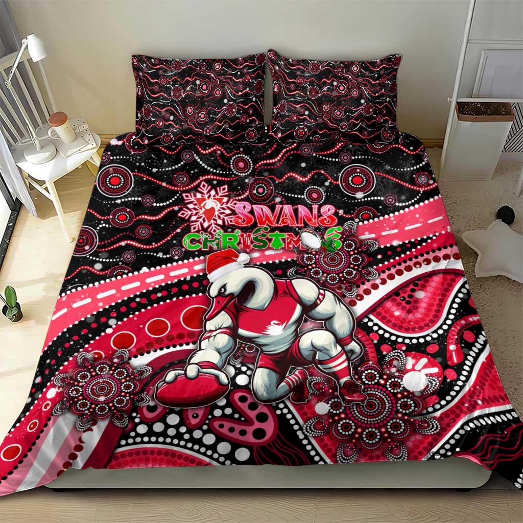 Merry Christmas AFL Swans Bedding Set Aboriginal Santa Football Mascot - Vibe Hoodie Shop