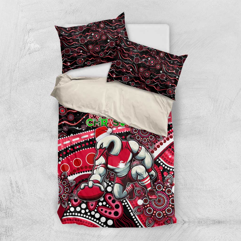 Merry Christmas AFL Swans Bedding Set Aboriginal Santa Football Mascot - Vibe Hoodie Shop