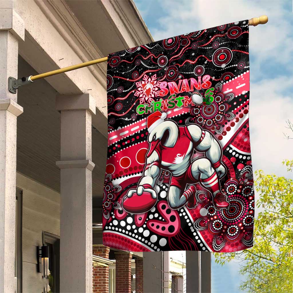 Merry Christmas AFL Swans Garden Flag Aboriginal Santa Football Mascot - Vibe Hoodie Shop