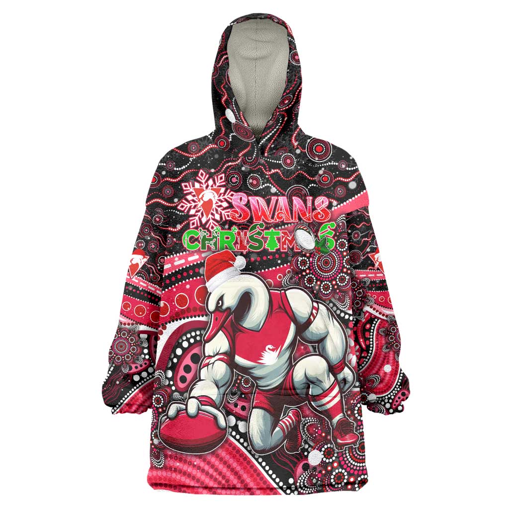 Merry Christmas AFL Swans Wearable Blanket Hoodie Aboriginal Santa Football Mascot - Vibe Hoodie Shop