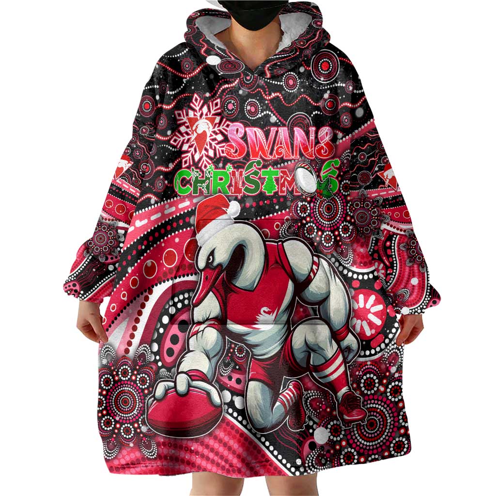 Merry Christmas AFL Swans Wearable Blanket Hoodie Aboriginal Santa Football Mascot - Vibe Hoodie Shop