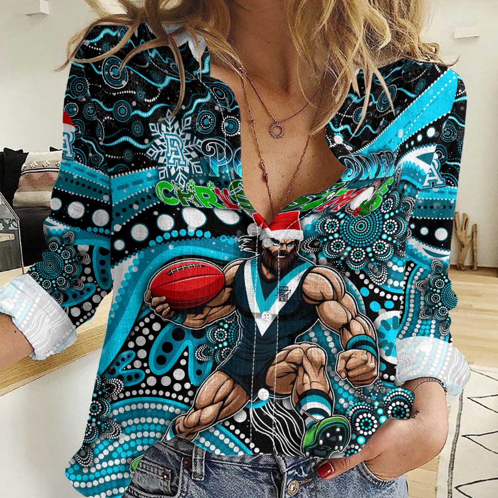Merry Christmas AFL Power Women Casual Shirt Aboriginal Santa Football Mascot - Vibe Hoodie Shop