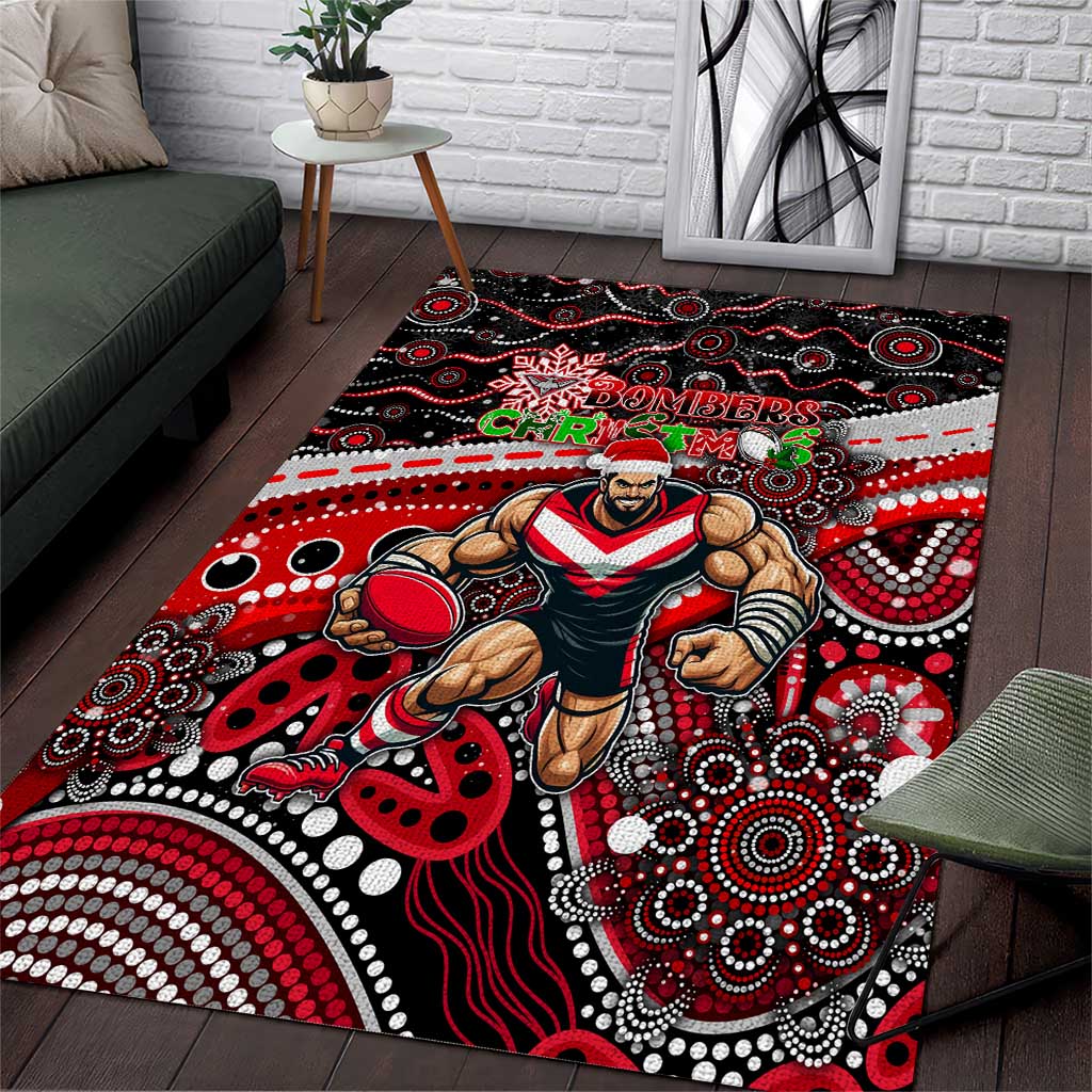 Merry Christmas AFL Bombers Area Rug Aboriginal Santa Football Mascot - Vibe Hoodie Shop