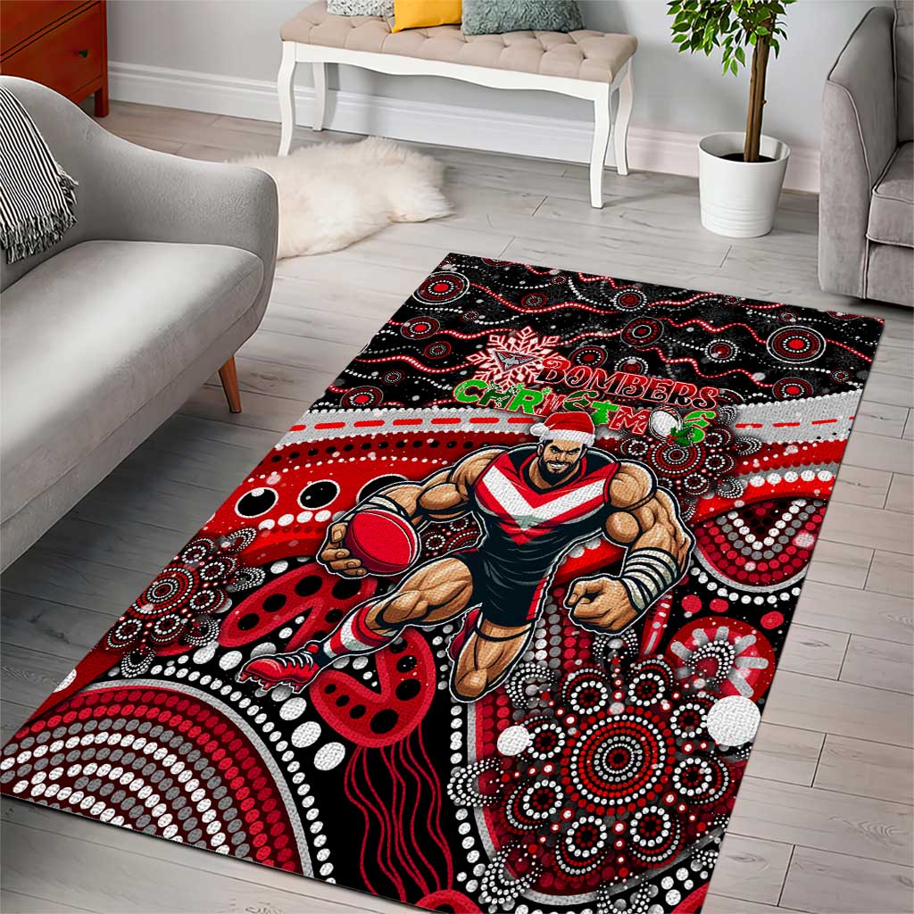 Merry Christmas AFL Bombers Area Rug Aboriginal Santa Football Mascot - Vibe Hoodie Shop