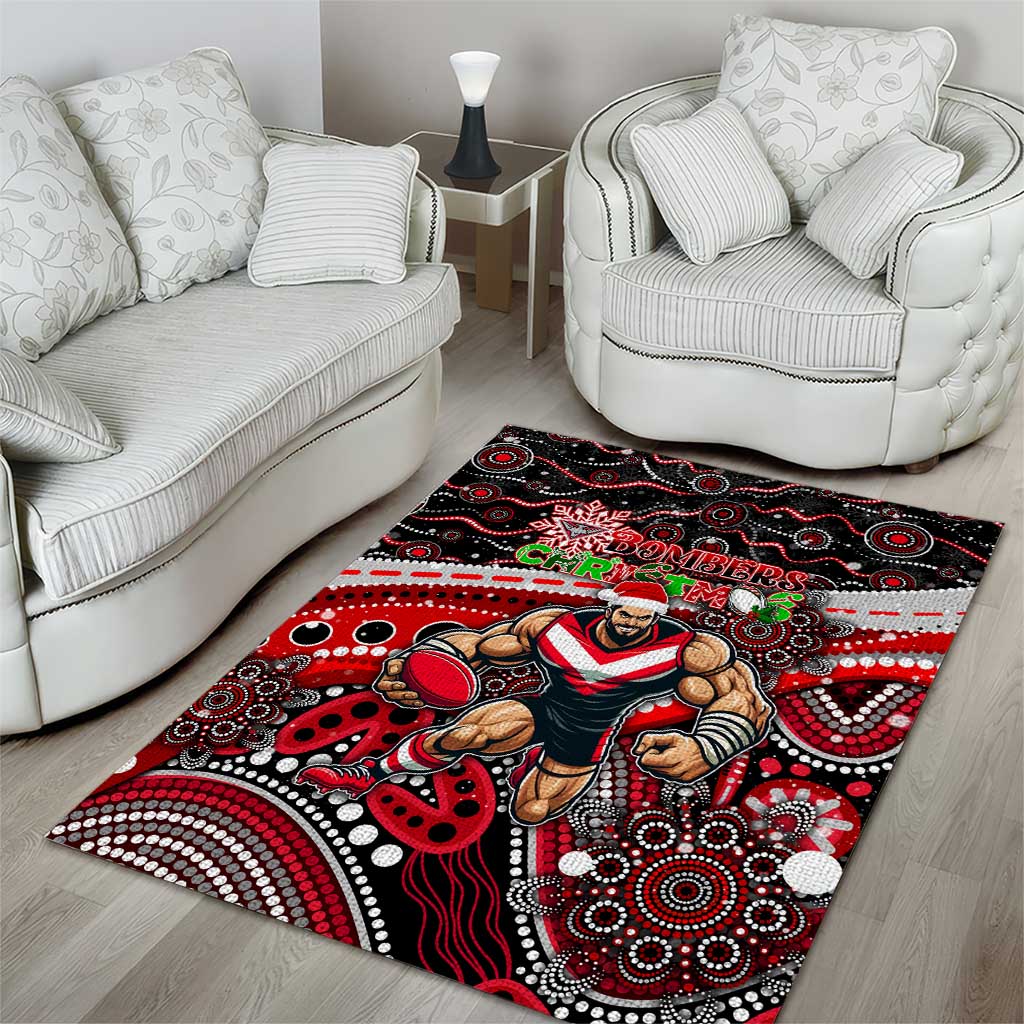 Merry Christmas AFL Bombers Area Rug Aboriginal Santa Football Mascot - Vibe Hoodie Shop