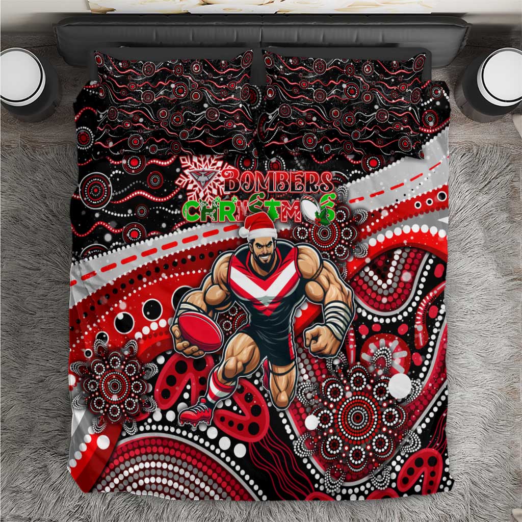 Merry Christmas AFL Bombers Bedding Set Aboriginal Santa Football Mascot - Vibe Hoodie Shop