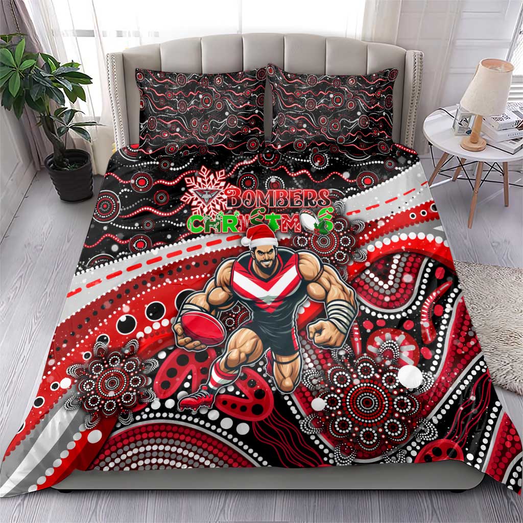 Merry Christmas AFL Bombers Bedding Set Aboriginal Santa Football Mascot - Vibe Hoodie Shop