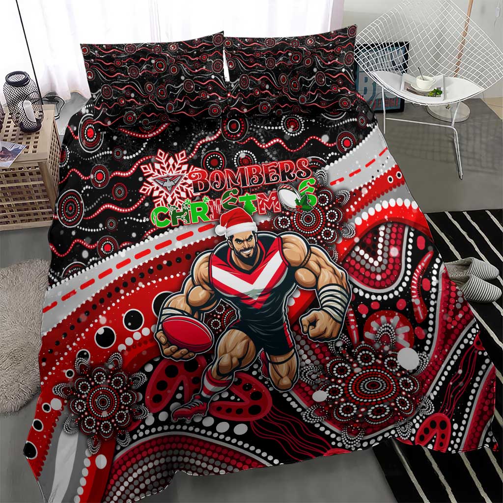 Merry Christmas AFL Bombers Bedding Set Aboriginal Santa Football Mascot - Vibe Hoodie Shop