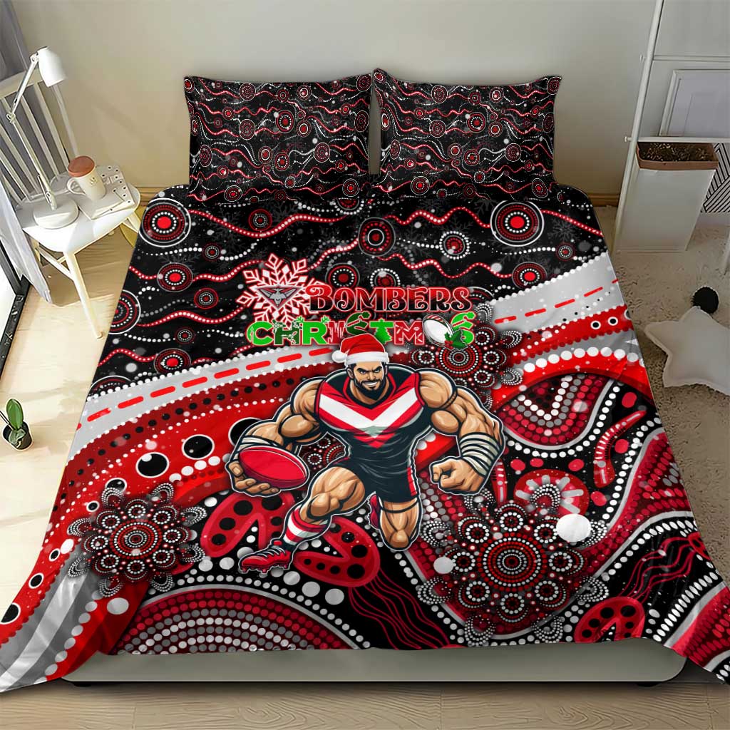 Merry Christmas AFL Bombers Bedding Set Aboriginal Santa Football Mascot - Vibe Hoodie Shop