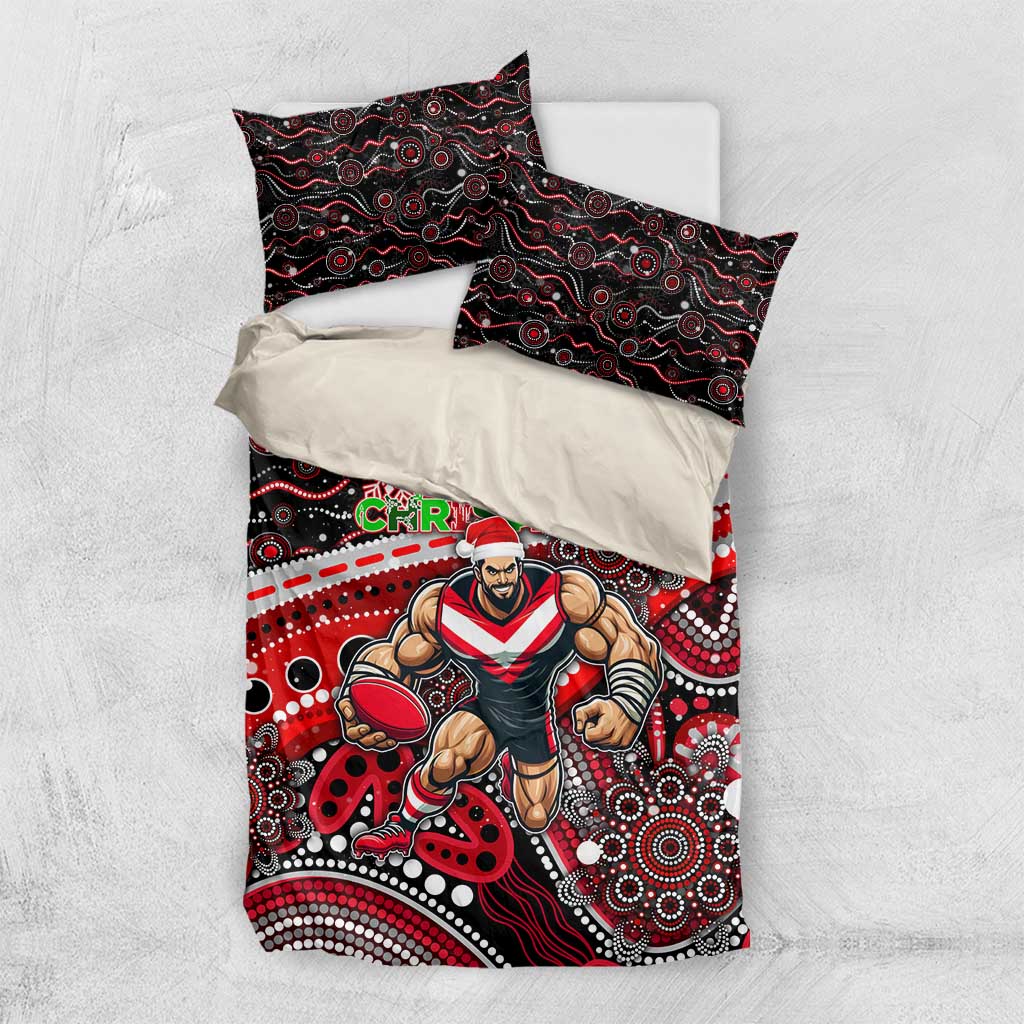 Merry Christmas AFL Bombers Bedding Set Aboriginal Santa Football Mascot - Vibe Hoodie Shop