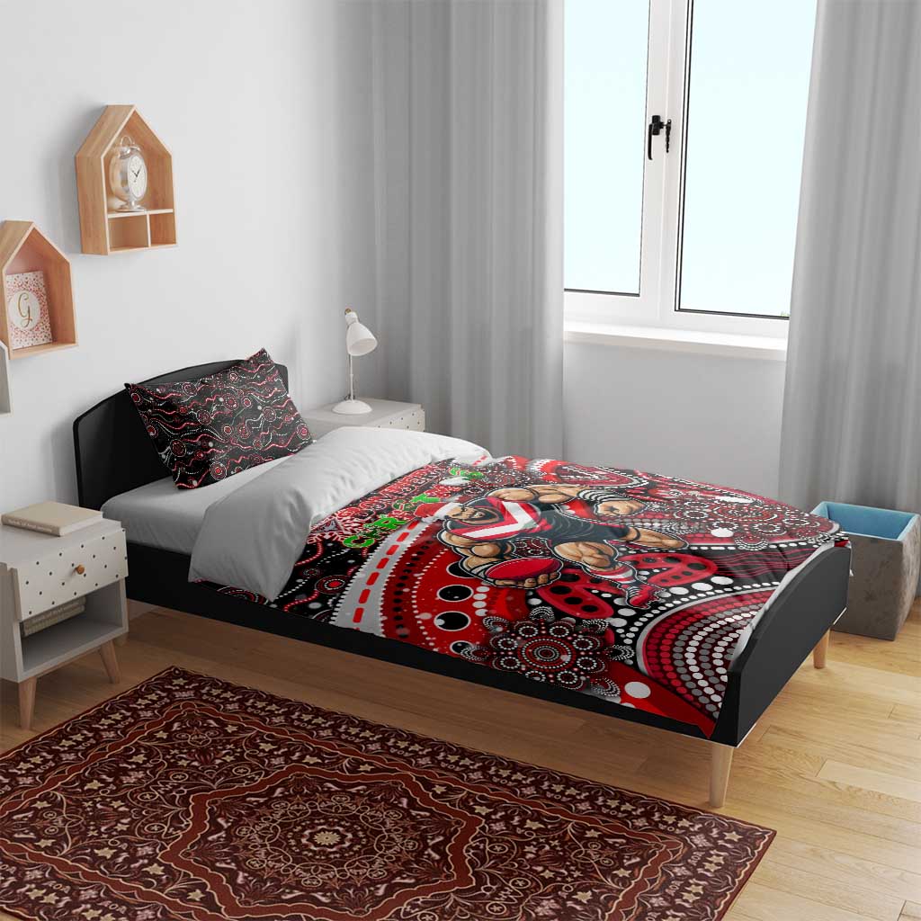 Merry Christmas AFL Bombers Bedding Set Aboriginal Santa Football Mascot - Vibe Hoodie Shop