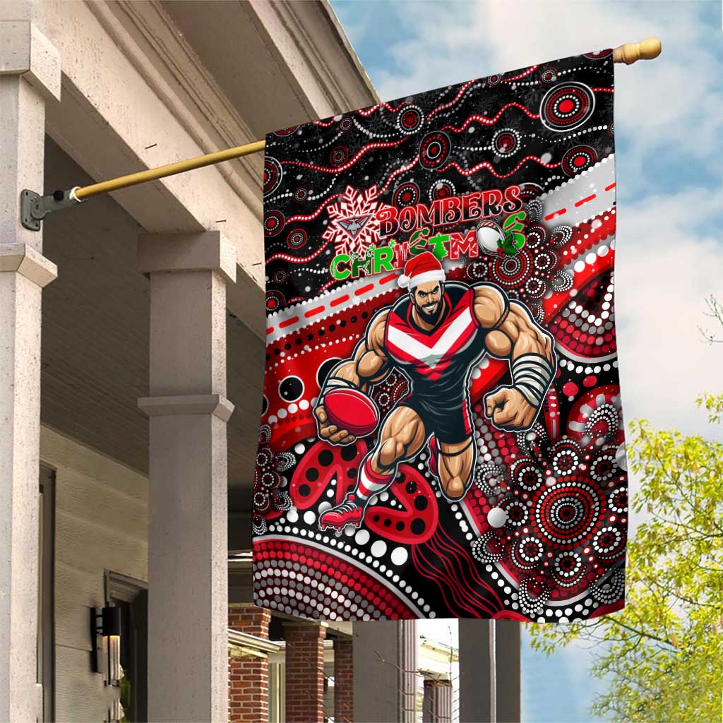 Merry Christmas AFL Bombers Garden Flag Aboriginal Santa Football Mascot - Vibe Hoodie Shop