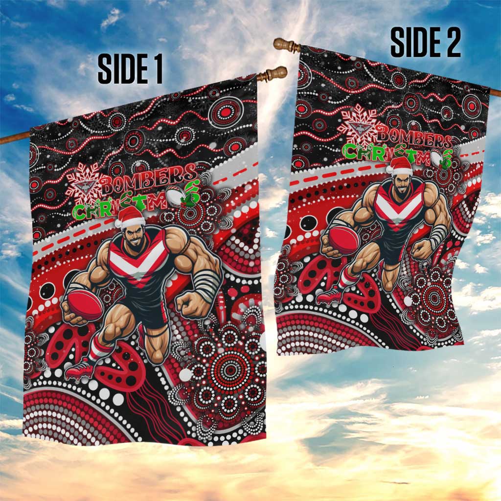 Merry Christmas AFL Bombers Garden Flag Aboriginal Santa Football Mascot - Vibe Hoodie Shop